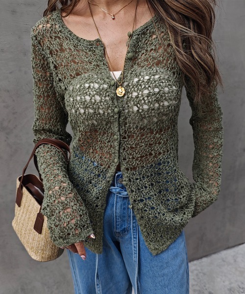 esutoreja（エストレジャ）の「スラブメッシュカーディガン（カーディガン/ボレロ・レディース・ブラック/ライム/カーキ・FREE）」の19枚目の写真