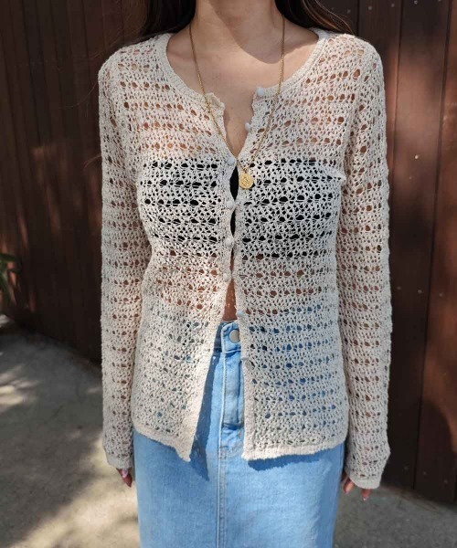 esutoreja（エストレジャ）の「スラブメッシュカーディガン（カーディガン/ボレロ・レディース・ブラック/ライム/カーキ・FREE）」の18枚目の写真