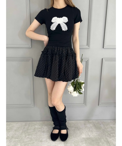 PHILLY（フィリー）の「【プチプラ￥2199★】リボンワッペンコンパクトT（Tシャツ/カットソー・レディース・グレー/ブラック・FREE）」の5枚目の写真