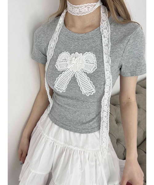 PHILLY（フィリー）の「【プチプラ￥2199★】リボンワッペンコンパクトT（Tシャツ/カットソー・レディース・グレー/ブラック・FREE）」の8枚目の写真