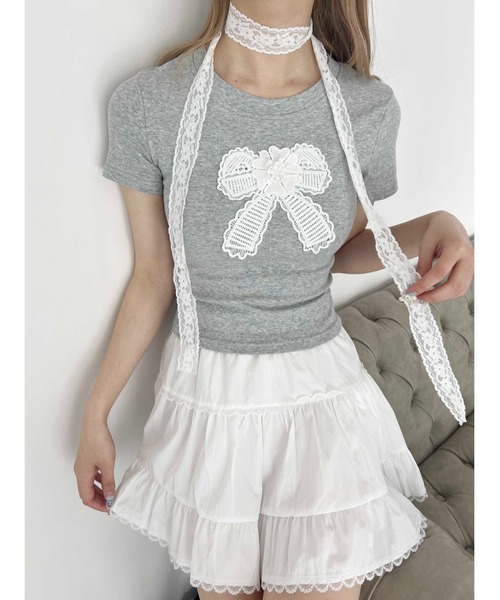 PHILLY（フィリー）の「【プチプラ￥2199★】リボンワッペンコンパクトT（Tシャツ/カットソー・レディース・グレー/ブラック・FREE）」の9枚目の写真