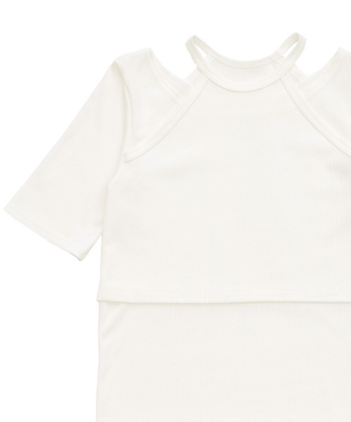 select MOCA(セレクトモカ)の「アメスリドッキングリブトップス(Tシャツ/カットソー・レディース・ブラック/グレー/オフホワイト・FREE)」の6枚目の写真