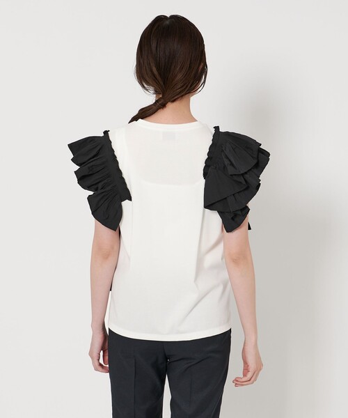 試着のみタグ付き　united arrows プリーツフリルコンビカットソー UNITED ARROWS｜プリーツフリル コンビ カットソー BLK