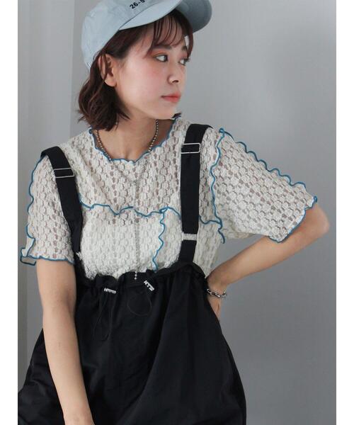 ehka sopo（エヘカソポ）の「配色メローレースカットソー（Tシャツ/カットソー・レディース・キナリ/オフホワイト/ブラック・F）」の3枚目の写真