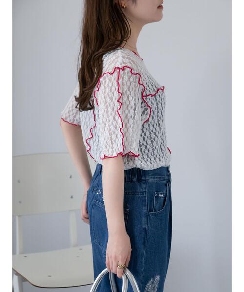 ehka sopo（エヘカソポ）の「配色メローレースカットソー（Tシャツ/カットソー・レディース・キナリ/オフホワイト/ブラック・F）」の22枚目の写真