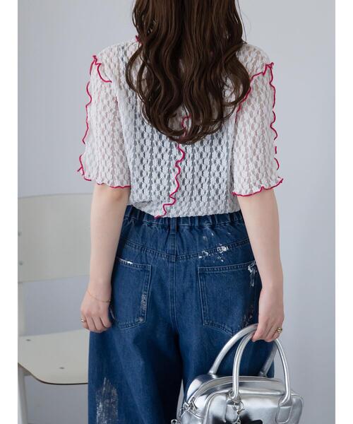 ehka sopo（エヘカソポ）の「配色メローレースカットソー（Tシャツ/カットソー・レディース・キナリ/オフホワイト/ブラック・F）」の21枚目の写真