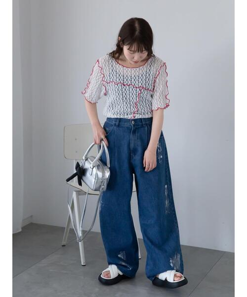 ehka sopo（エヘカソポ）の「配色メローレースカットソー（Tシャツ/カットソー・レディース・キナリ/オフホワイト/ブラック・F）」の20枚目の写真