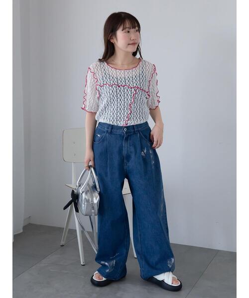 ehka sopo（エヘカソポ）の「配色メローレースカットソー（Tシャツ/カットソー・レディース・キナリ/オフホワイト/ブラック・F）」の19枚目の写真