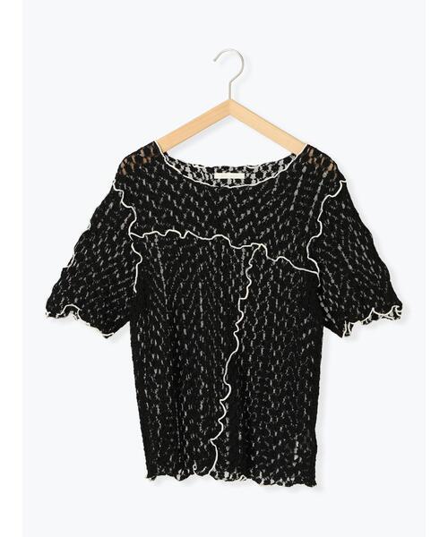 ehka sopo（エヘカソポ）の「配色メローレースカットソー（Tシャツ/カットソー・レディース・キナリ/オフホワイト/ブラック・F）」の4枚目の写真