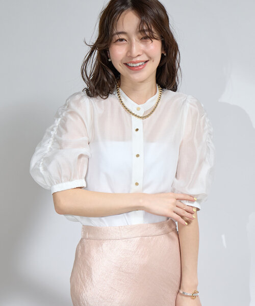 La boutique BonBon（ラブティックボンボン）の「【美人見え】シアーパワショル5分袖ブラウス（シャツ/ブラウス・レディース・ホワイト/ネイビー/ピンク・FREE）」の11枚目の写真