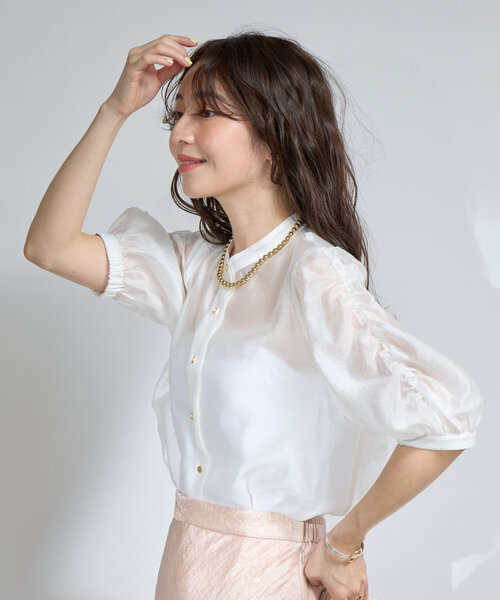 美品　La boutique BonBon　23年　パワショルブラウス　ホワイト La boutique BonBon｜【名品・美人見え】パワショルクロップド