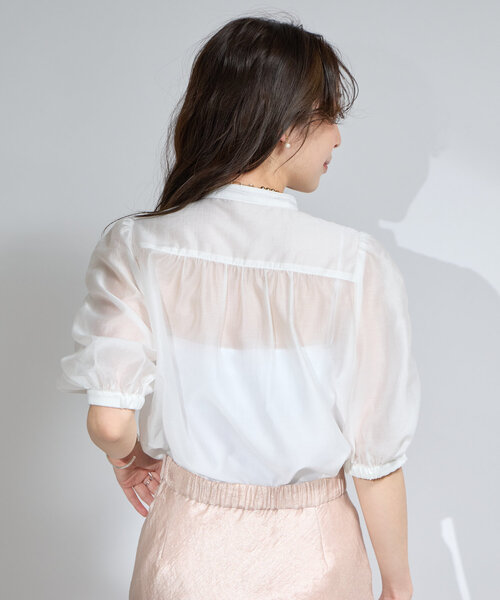 La boutique BonBon（ラブティックボンボン）の「【美人見え】シアーパワショル5分袖ブラウス（シャツ/ブラウス・レディース・ホワイト/ネイビー/ピンク・FREE）」の9枚目の写真