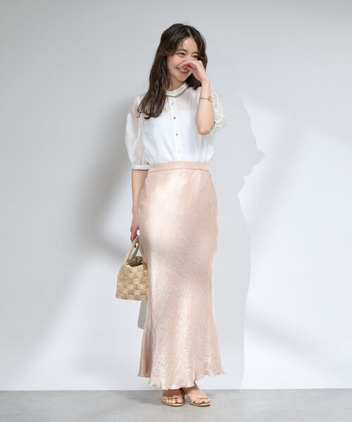 La boutique BonBon（ラブティックボンボン）の「【美人見え】シアーパワショル5分袖ブラウス（シャツ/ブラウス・レディース・ホワイト/ネイビー/ピンク・FREE）」の8枚目の写真