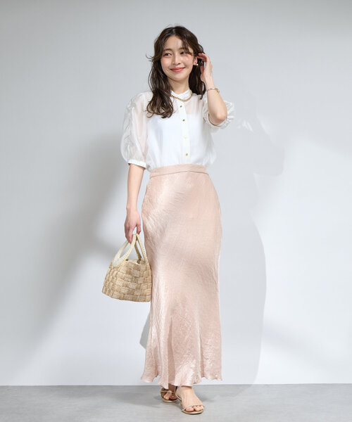 La boutique BonBon（ラブティックボンボン）の「【美人見え】シアーパワショル5分袖ブラウス（シャツ/ブラウス・レディース・ホワイト/ネイビー/ピンク・FREE）」の6枚目の写真