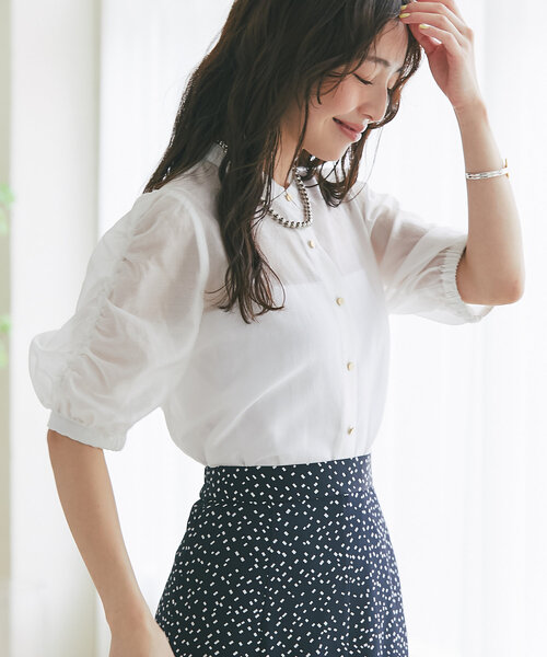 La boutique BonBon（ラブティックボンボン）の「【美人見え】シアーパワショル5分袖ブラウス（シャツ/ブラウス・レディース・ホワイト/ネイビー/ピンク・FREE）」の17枚目の写真