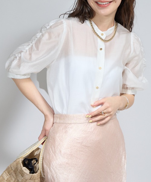 ラブティックボンボン　ピンク 長袖シアーブラウス 薄手 La boutique BonBon（ラブティックボンボン）の「シアー
