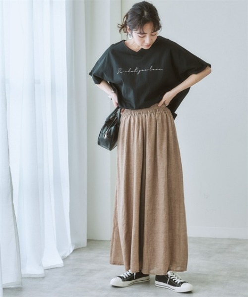 nissen（ニッセン）の「ふんわりガーゼタッチスカーチョ（マキシ丈）（その他パンツ・レディース・ライラック/ブルーグリーン/杢グレー/モカ/ネイビー/イエロー・S/M/L/LL）」の8枚目の写真