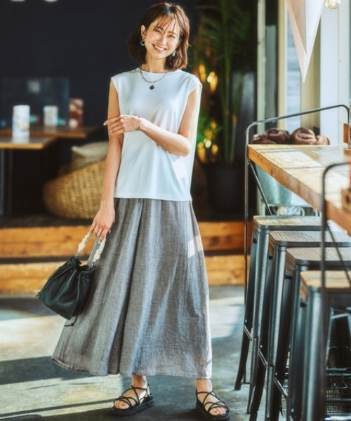nissen（ニッセン）の「ふんわりガーゼタッチスカーチョ（マキシ丈）（その他パンツ・レディース・ライラック/ブルーグリーン/杢グレー/モカ/ネイビー/イエロー・S/M/L/LL）」の17枚目の写真