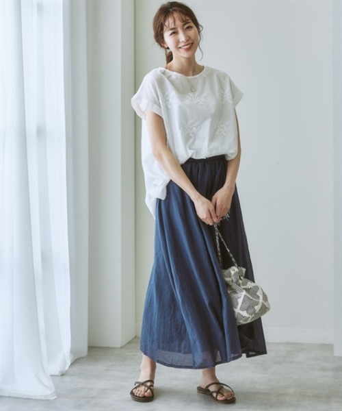 nissen（ニッセン）の「ふんわりガーゼタッチスカーチョ（マキシ丈）（その他パンツ・レディース・ライラック/ブルーグリーン/杢グレー/モカ/ネイビー/イエロー・S/M/L/LL）」の9枚目の写真