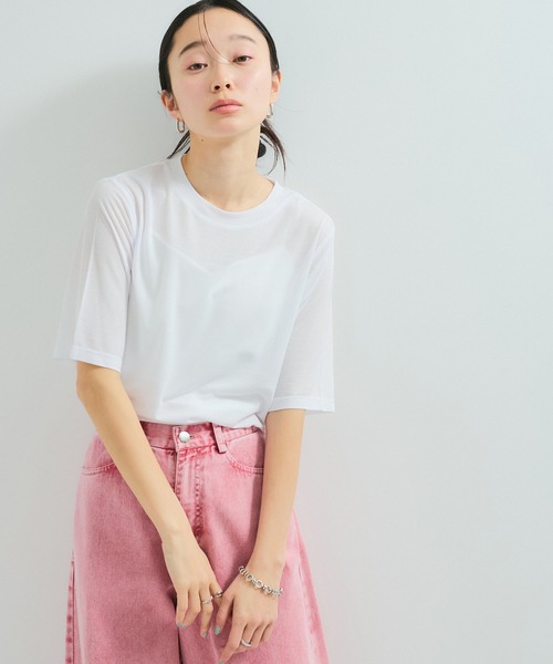tシャツ 五分袖シアーTシャツ レディース Kotoe tシャツ シアートップス シースルーカットソー 五分袖