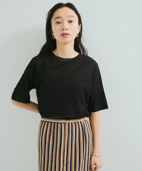 le cercle ADAM ET ROPE'(ルセルクルアダムエロペ)の「シアー5分袖Tシャツ(Tシャツ/カットソー・レディース・サックスブルー/ホワイト/ブラック・FREE)」の10枚目の写真
