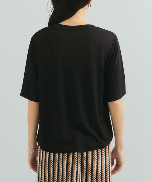le cercle ADAM ET ROPE'(ルセルクルアダムエロペ)の「シアー5分袖Tシャツ(Tシャツ/カットソー・レディース・サックスブルー/ホワイト/ブラック・FREE)」の13枚目の写真