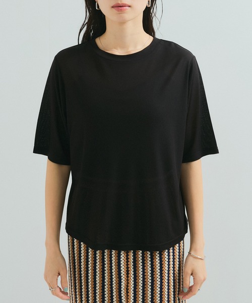 le cercle ADAM ET ROPE'(ルセルクルアダムエロペ)の「シアー5分袖Tシャツ(Tシャツ/カットソー・レディース・サックスブルー/ホワイト/ブラック・FREE)」の16枚目の写真
