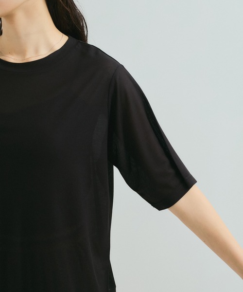 le cercle ADAM ET ROPE'(ルセルクルアダムエロペ)の「シアー5分袖Tシャツ(Tシャツ/カットソー・レディース・サックスブルー/ホワイト/ブラック・FREE)」の18枚目の写真