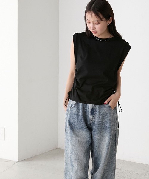 forksy.(フォルクシー)の「【forksy.】サイドギャザー ドロストリボン タンクトップ(タンクトップ・レディース・ボルドー/ホワイト/ブラック・FREE)」の19枚目の写真