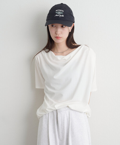 セール】ボートネックドレープ半袖Tシャツ（Tシャツ/カットソー
