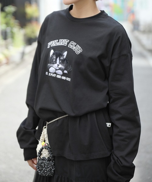 HOOK（フック）の「HOOK -original-　ふわふわ猫刺繍ロンTEE（Tシャツ/カットソー・メンズ・ブラック/ホワイト・LARGE/MEDIUM/X-LARGE）」の2枚目の写真
