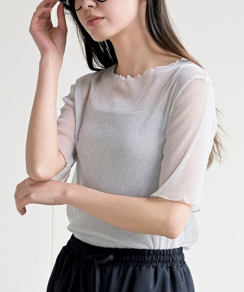 rps(アールピーエス)の「ラメシアークルーネックカットソー(Tシャツ/カットソー・レディース・ブラック/アイボリー/オフホワイト/グレー・フリー)」の3枚目の写真