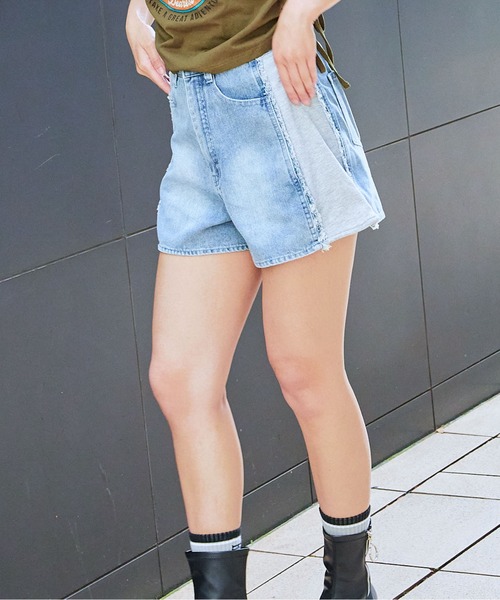 GORGE(ゴージ)の「《裏毛×切替デザイン》レディース デニムショートパンツ ハイウエスト 春夏秋(その他パンツ・レディース・ブルー/ブラック・F)」の10枚目の写真