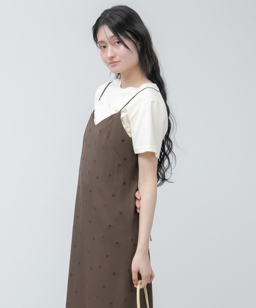 セール】【Nanami Original】花柄刺繍キャミワンピース / ブラック