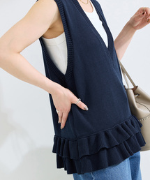 フリル付きネイビーベスト UNITED ARROWS】 フリル付きニットベスト ネイビー