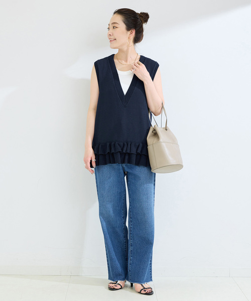 エストネーション　リバーシブルベスト⭐︎新品未使用⭐︎ 手洗い可 / 接触冷感 / ヘムダブルフリルVネックベスト（ベスト