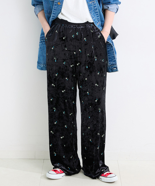B.C STOCK（ベーセーストック）の「手洗い可 / ベロアパンツ（その他パンツ・レディース・カーキ/ブラック・FREE）」の2枚目の写真