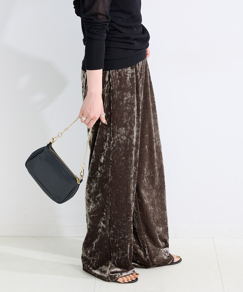 liten 柄ベロアパンツ　beige×black 新品未使用 ZARA ザラ ワイドパンツ フレアパンツ ガウチョパンツ