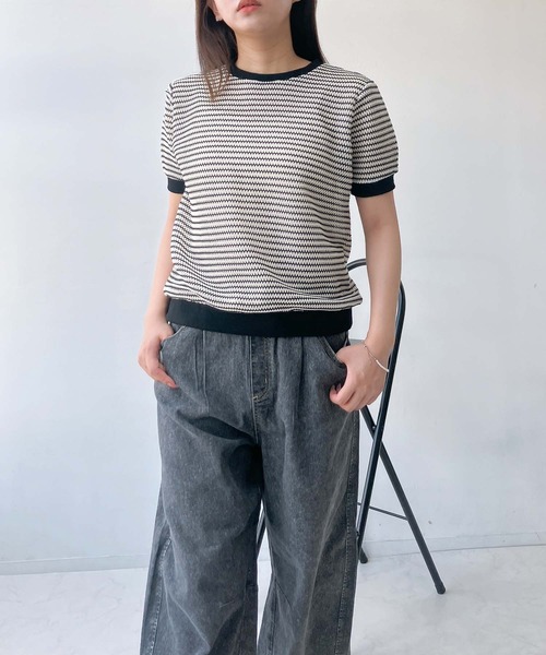 AS KNOW AS plus(アズノゥアズプラス)の「●リブとアソートデザイン半袖プルオーバー(レース・ギンガムチェック・ボーダー)(Tシャツ/カットソー・レディース・アイボリー系/アイボリー系1/ブルー系/ブラウン系/アイボリー系2・FREE)」の14枚目の写真