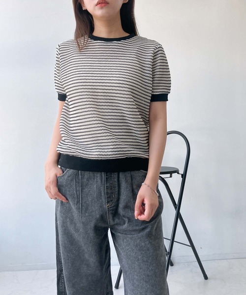 AS KNOW AS plus(アズノゥアズプラス)の「●リブとアソートデザイン半袖プルオーバー(レース・ギンガムチェック・ボーダー)(Tシャツ/カットソー・レディース・アイボリー系/アイボリー系1/ブルー系/ブラウン系/アイボリー系2・FREE)」の12枚目の写真