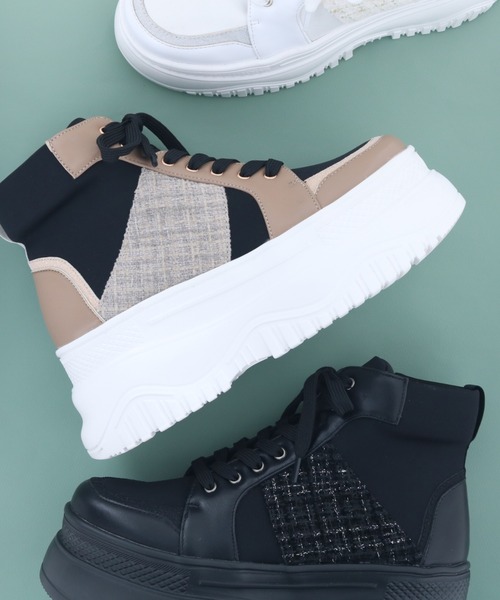 byあしながおじさん（バイアシナガオジサン）の「軽量│厚底ハイカットスニーカー　8490091-2504（スニーカー・レディース・ベージュ系その他/オフホワイト/ブラック×ブラック・24.5cm/24cm/23.5cm/23cm/22.5cm）」の17枚目の写真