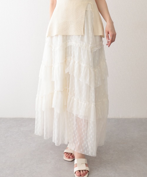 総レース ティアード フリル マキシ スカート（スカート）｜Lace