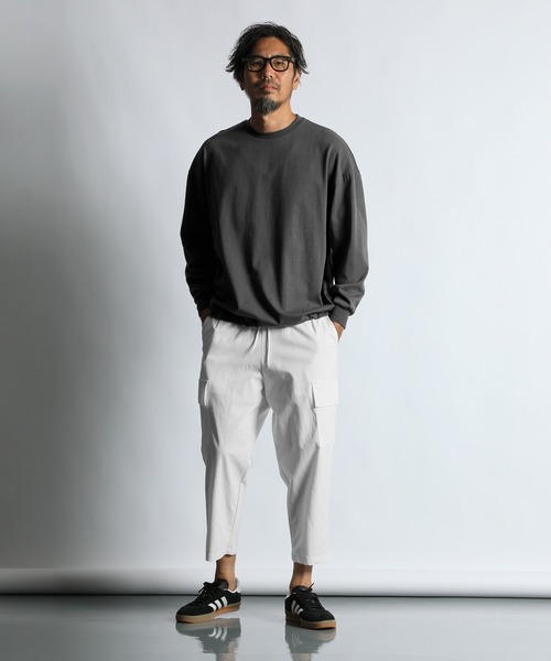 The DUFFER of ST.GEORGE（ザダファーオブセントジョージ）の「SHELTER PLATING L/SL CREW TEE：2重編み 裾ドローコード付き ロンTEE（Tシャツ/カットソー・メンズ・チャコールグレー/ホワイト・SMALL/X-LARGE/LARGE/MEDIUM）」の6枚目の写真