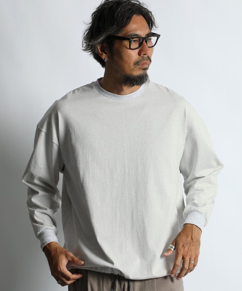 The DUFFER of ST.GEORGE（ザダファーオブセントジョージ）の「SHELTER PLATING L/SL CREW TEE：2重編み 裾ドローコード付き ロンTEE（Tシャツ/カットソー・メンズ・チャコールグレー/ホワイト・SMALL/X-LARGE/LARGE/MEDIUM）」の3枚目の写真