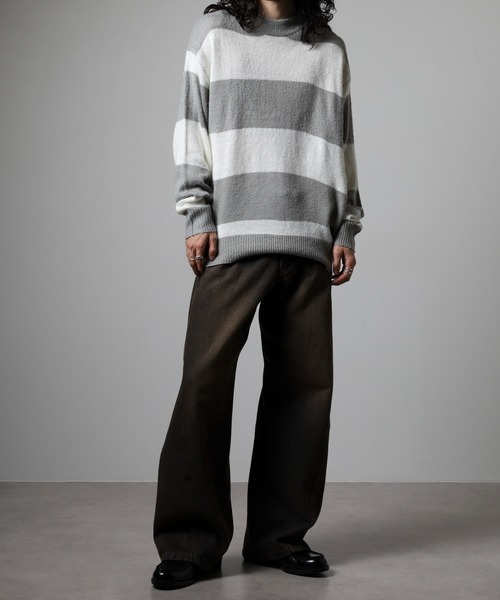 RE730（アールイーセブンサーティー）の「RE730 モヘアタッチクルーネックニット ボーダー（ニット/セーター・メンズ・チャコールグレー×ブラック/ホワイト×グレー/ブラック×グリーン/ホワイト×ブラック・M/L/XL）」の13枚目の写真