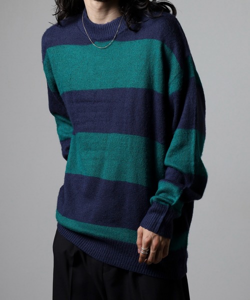 RE730（アールイーセブンサーティー）の「RE730 モヘアタッチクルーネックニット ボーダー（ニット/セーター・メンズ・チャコールグレー×ブラック/ホワイト×グレー/ブラック×グリーン/ホワイト×ブラック・M/L/XL）」の15枚目の写真