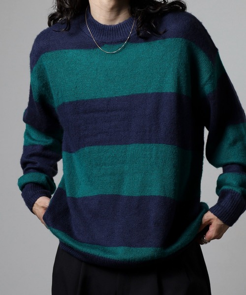 RE730（アールイーセブンサーティー）の「RE730 モヘアタッチクルーネックニット ボーダー（ニット/セーター・メンズ・チャコールグレー×ブラック/ホワイト×グレー/ブラック×グリーン/ホワイト×ブラック・M/L/XL）」の16枚目の写真