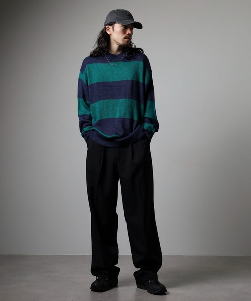 RE730（アールイーセブンサーティー）の「RE730 モヘアタッチクルーネックニット ボーダー（ニット/セーター・メンズ・チャコールグレー×ブラック/ホワイト×グレー/ブラック×グリーン/ホワイト×ブラック・M/L/XL）」の17枚目の写真