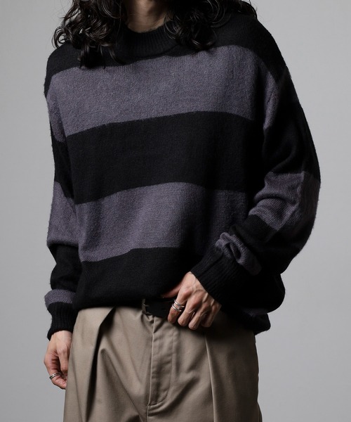 RE730（アールイーセブンサーティー）の「RE730 モヘアタッチクルーネックニット ボーダー（ニット/セーター・メンズ・チャコールグレー×ブラック/ホワイト×グレー/ブラック×グリーン/ホワイト×ブラック・M/L/XL）」の20枚目の写真
