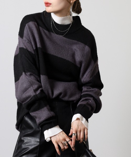 RE730（アールイーセブンサーティー）の「RE730 モヘアタッチクルーネックニット ボーダー（ニット/セーター・メンズ・チャコールグレー×ブラック/ホワイト×グレー/ブラック×グリーン/ホワイト×ブラック・M/L/XL）」の22枚目の写真